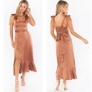 show me your mumu claire midi dress copper luxe satin women large